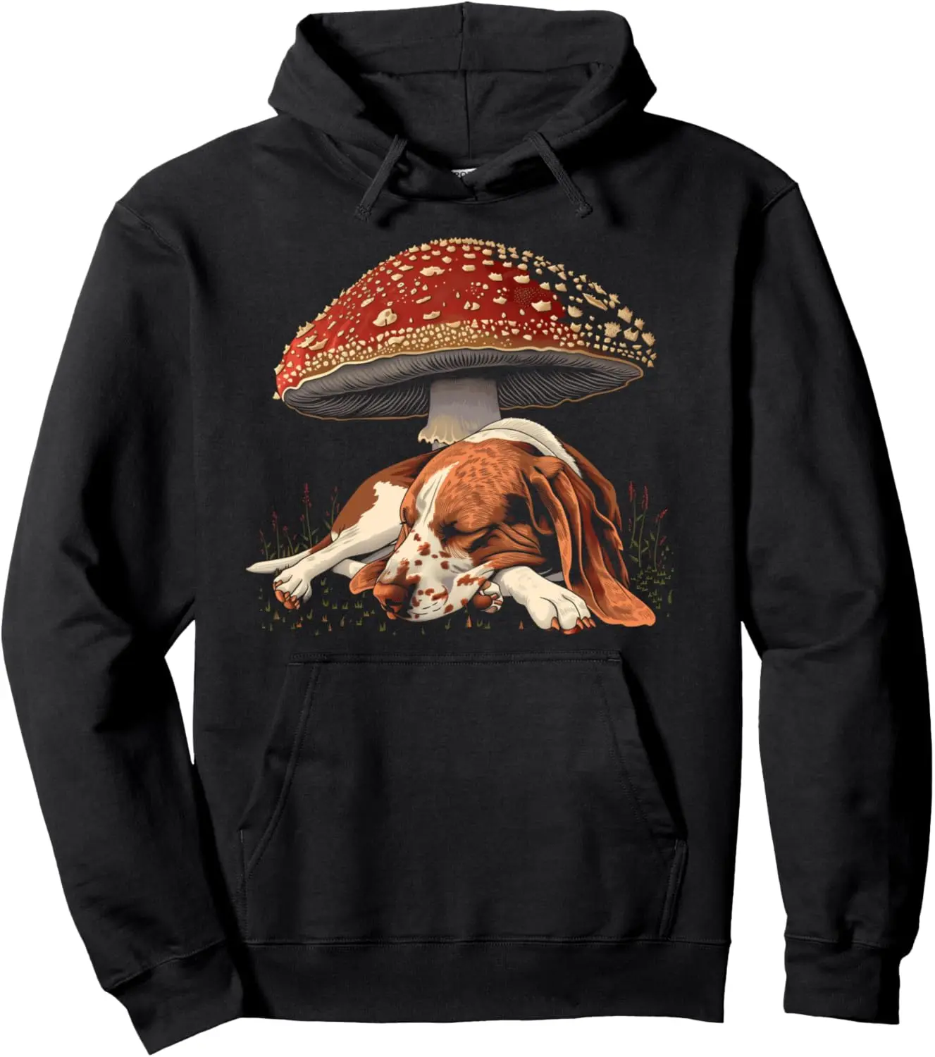 Cute Coonhound Dog Cottagecore Aesthetic Under The Mushroom Pullover Hoodie 1