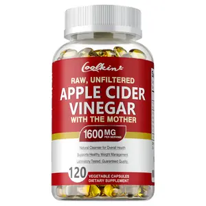 Coolkin - Raw,Unfiltered Apple Cider Vinegar, With The Mother 1600mg Per Serving, Natural Cleanser For Overall Health, Supports Healthy Weight Management, 120 Vegetable Capsules, Dietary Supplement