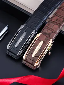 Men's Crocodile Pattern Genuine Leather Belt, Luxury Business Style, 3D Texture Design, Automatic Buckle, Ideal for Evening Events & Client Visits