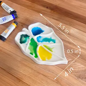 Leaf Shaped Ceramic Watercolor Palette, White Mixing Palette, Nature-Inspired Artist Paint Tray