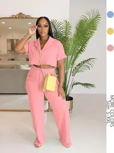 USBoutiqueCHIC Women's Relaxed Lounge Set | 350GSM Knit Short Sleeve Top & Wide Leg Pants, Summer Casual Outfit