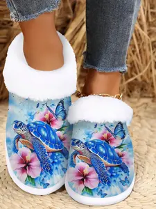 Women's Sea Turtle House Shoes, Soft Memory Foam Slippers, Indoor Outdoor Comfortable Fuzzy Slipper, Winter Warm Bedroom Shoe, Home Slippers