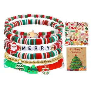 Christmas Bracelet for Women,Stretch Beach Bracelets,Stackable Friendship Jewelry with Christmas Stickers,Christmas Gift