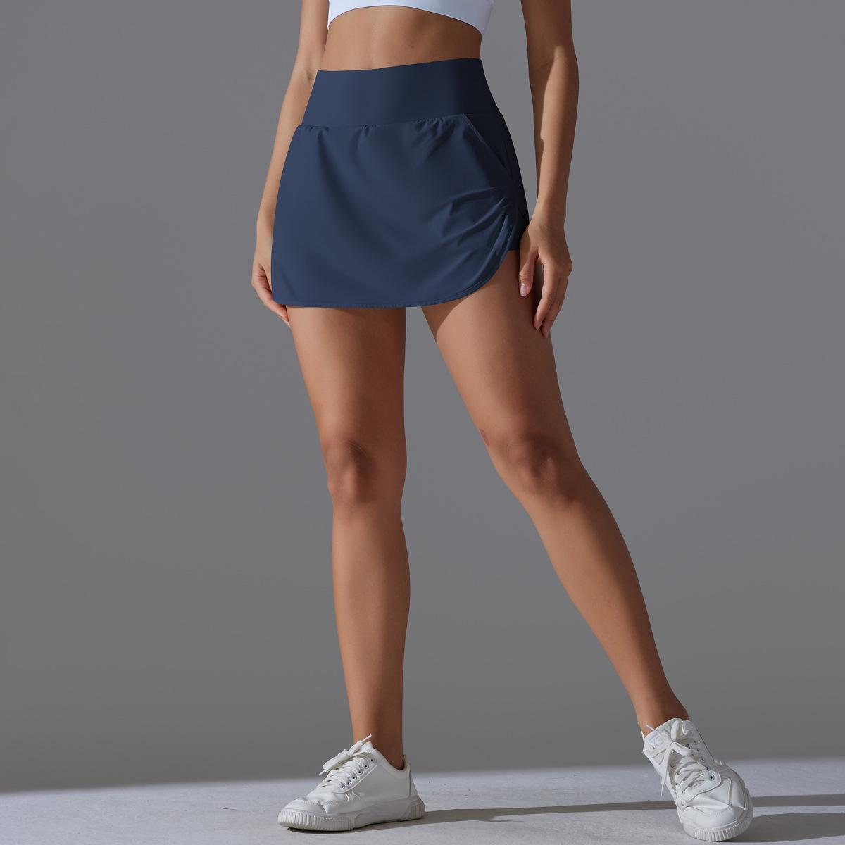 Women's High Waisted Active Performance Skort - Solid Color Navy Blue Tennis Skort with Pockets, Built-in Shorts for Gym Workouts, Running - Multi-Size Sporty Short Skirt