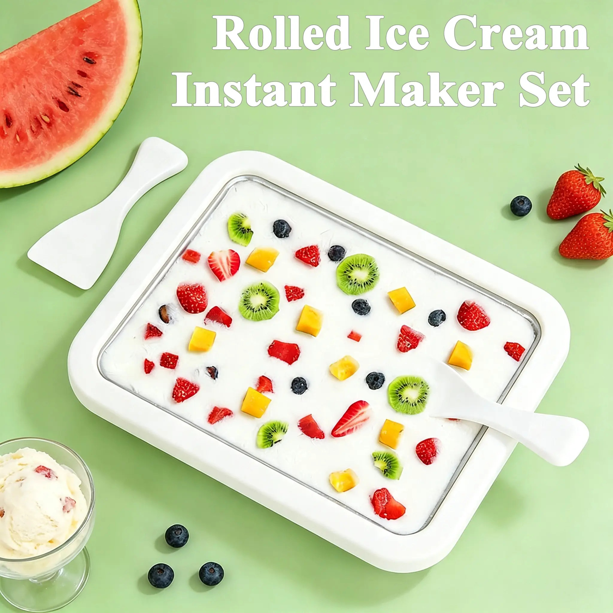 Yocrostar Instant Rolled Ice Cream Maker Kit - No Power Required Stainless Steel Freezing Plate, 2 Spatulas, DIY Tray for Homemade Rolled Ice Cream, Ideal for Family Fun at Home, Suitable for Yogurt, Sorbet, Gelato summerwins