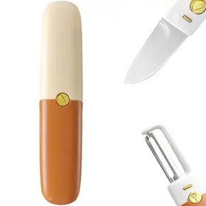 1PCS 2 in 1 Peeler & Fruit Knife, Portable Dual Head Peeler, Dual Function Peeler Knife Set, Potato Peeler, Great Kitchen Gadget, Travel Size 2 in 1 Knife & Peeler (Pack of 1) (Multicolor)