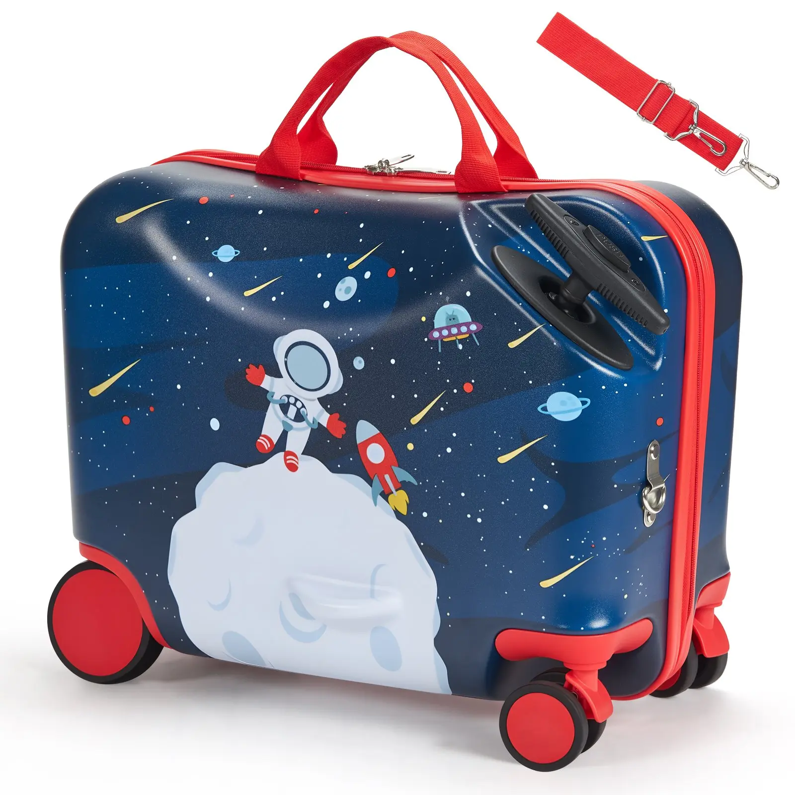 【Summerfinds】VEVOR 18-in Synthetic Shell Unisex Carry On Luggage, ABS+PC TPR&PP 26L Kids Suitcase with Swivel Wheels, Adjustable Handle, 3-in-1 Tow-Along/Carry/Shoulder Modes, 4.68 lbs Lightweight for 3+ Toddlers (Blue & White), 18 Inch