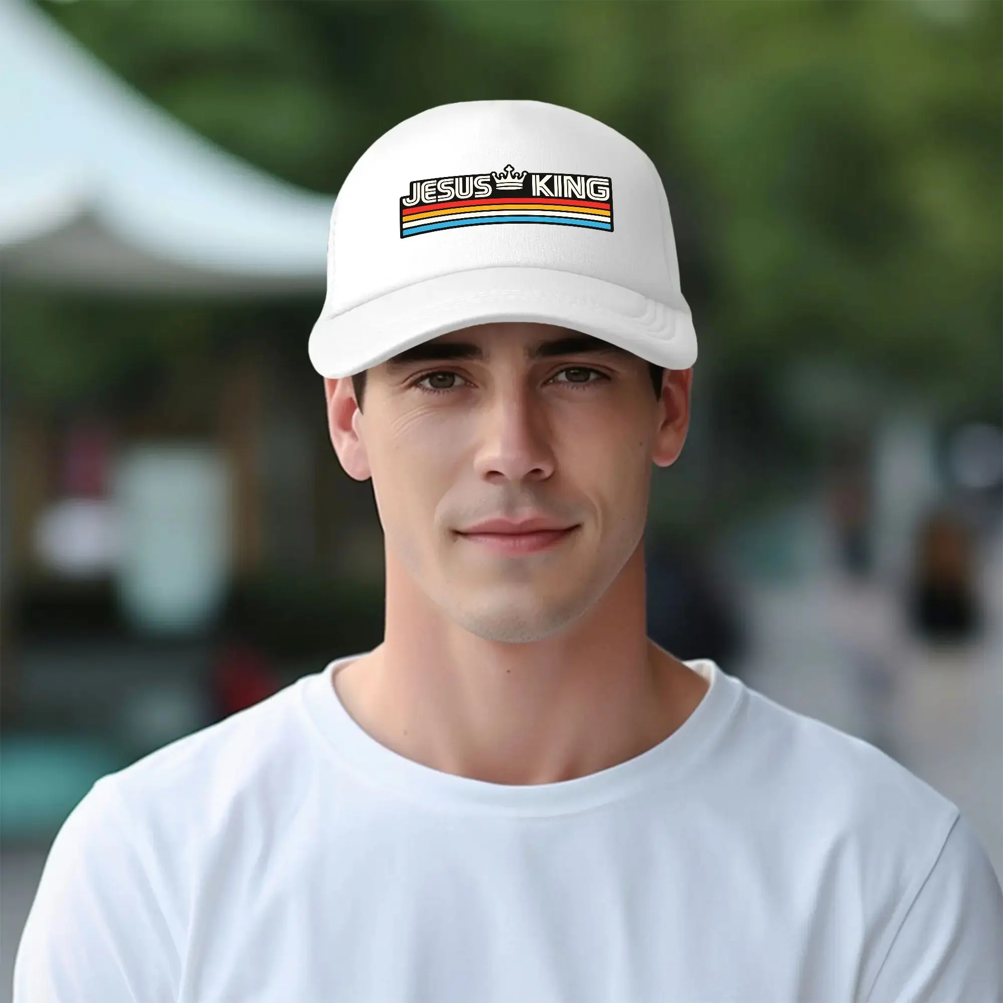 Adult Retro Christian Catholic Faith Jesus King Curved Brim Snapback Trucker Hat