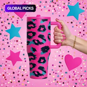 40oz Valentine's Day Leopard Print Insulated Cup, Handle Design, Dual-Layer Vacuum Leak-Proof, Keeps Hot 12 Hours Cold 24 Hours, Leakproof Insulated Tumbler #GLOBAL PICKS