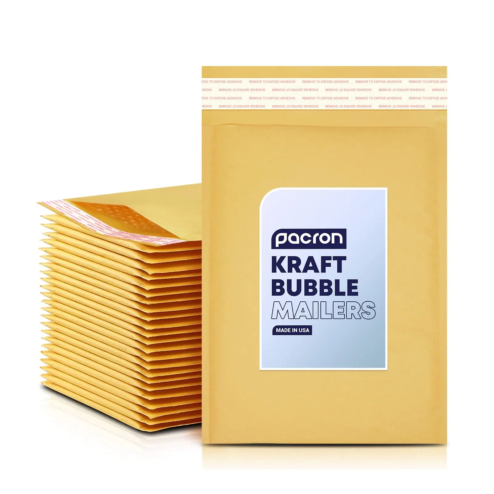 Pacron Kraft Bubble Mailers 100 Pack, 7.25 x 12 Inch Padded Shipping Envelopes, Yellow Mailing Envelopes for Documents & Packages, Durable & Lightweight, Made in USA
