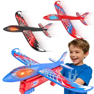 LED Foam Airplane Toy Set - 3 Pack with Launcher for Kids Ages 3-12 - Safe EPP Material & Bright Night Glow - Perfect for Outdoor Play & Parent-Child Fun