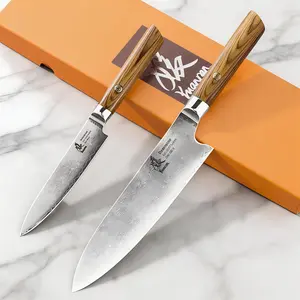YUANREN 2-Piece Gift Series Knife Set | 8" Chef Knife & 5" Paring Knife | AUS-10 Damascus Steel (67 Layers) | Full Tang with Golden Pakkawood Handle & Mosaic Pin | Luxury Gift for Home Chefs