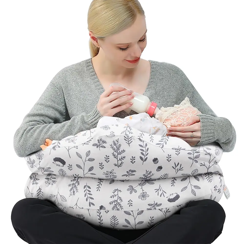 Large Adjustable Breastfeeding Pillow for Moms, Solid Nursing Cushion with Removable Cover for Extra Support During Breast & Bottle Feeding, No