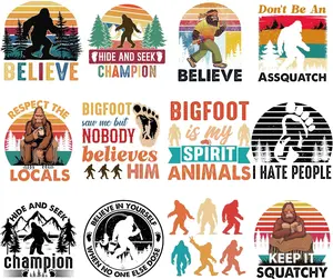 Sasquatch DTF Transfers Ready to Press, 12 Pcs Animal Iron on Transfers, Animal Iron on Decals Heat Vinly Sticker for T-Shirts Clothing Jackets Hats Backpacks DIY Crafts