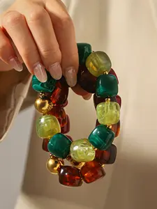 Acrylic Beaded Bracelet, Handcrafted Bracelet, Melange Style Luxe Vintage Acrylic Resin Beads Handmade Jewelry, Versatile High-End Look for Women