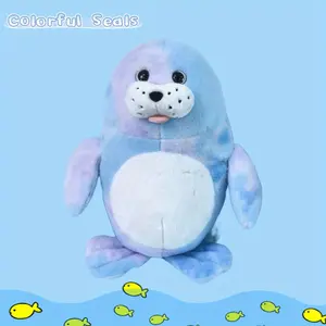 Cute Tie Dye Blue Purple Seal Plush Stuffed Animal, Soft Ocean Sea Lion Throw Pillow, Kawaii Marine Animal Decorative Plushie for Sofa Bedroom Nursery Home Decor, Gift for Ocean Lovers