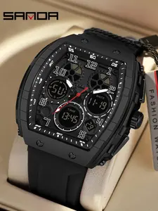 Sanda Luxury Design Electronic Watch, Digital Multifunctional Fashion Men's Watch, Silicone Waterproof Alarm Clock, Business Casual Dual Screen, Fashionable Watch
