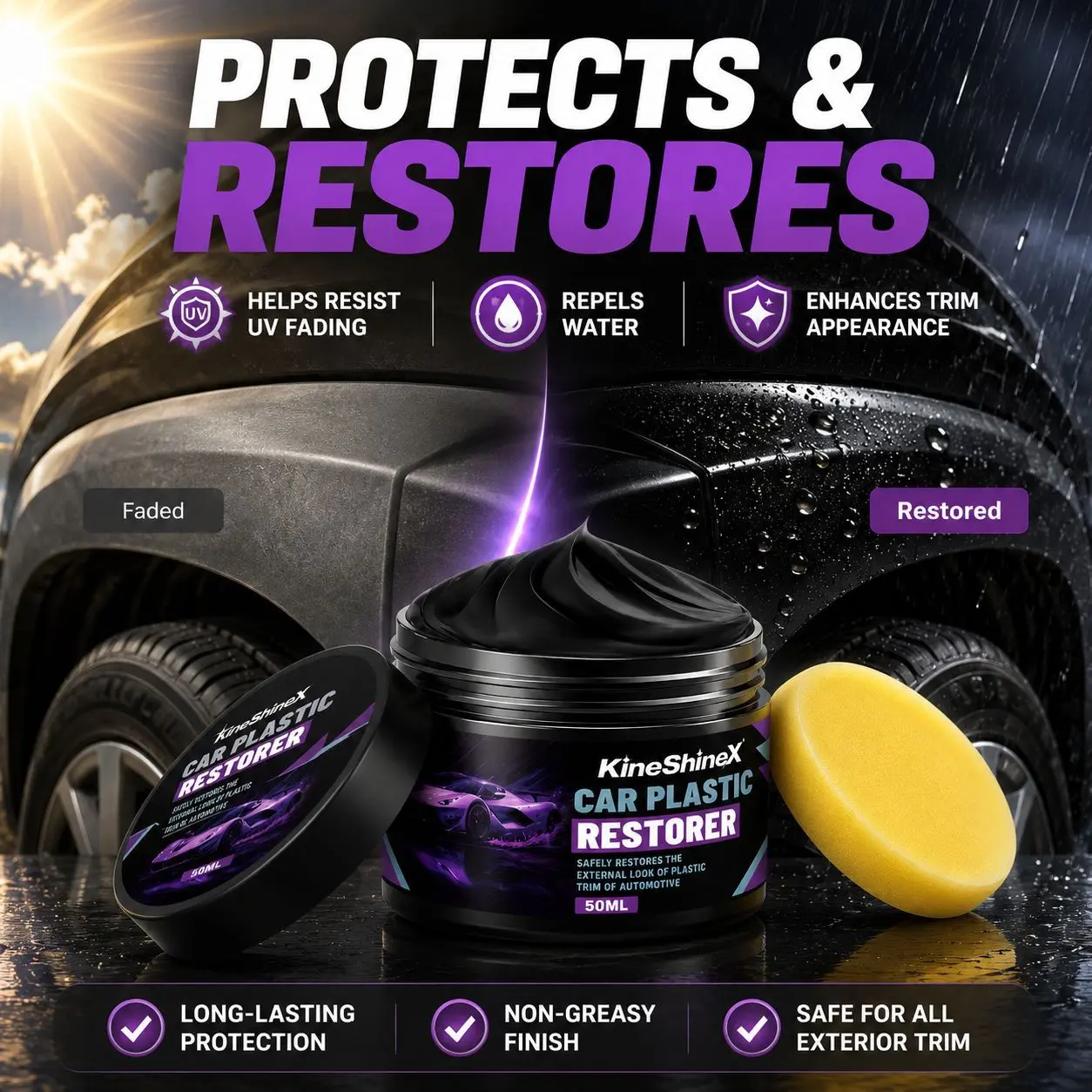 Car Plastic Restorer Black Trim Restorer for Bumpers Dashboard Door Panels Exterior and Interior Plastic polish campingessentials