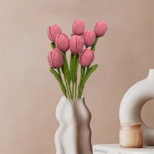 Artificial Tulips Gifts, Crochet Tulips Bouquet, Completed Handmade Tulips Bouquet for Home Decoration Decoration Gift, 6Pcs flower arrangement pastel