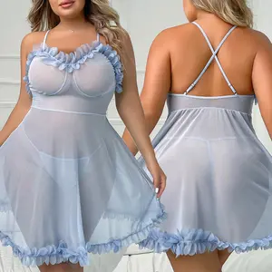 Plus Size Sexy Women Lingerie Lace Babydoll Chemise Sleepwear Underwear Nightgown Dress