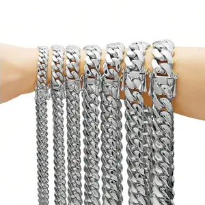 12-22mm Stainless Steel Dense Cuban Chain Necklaces for Men Hip Hop Bling Heavy Duty Miami Link Jewelry