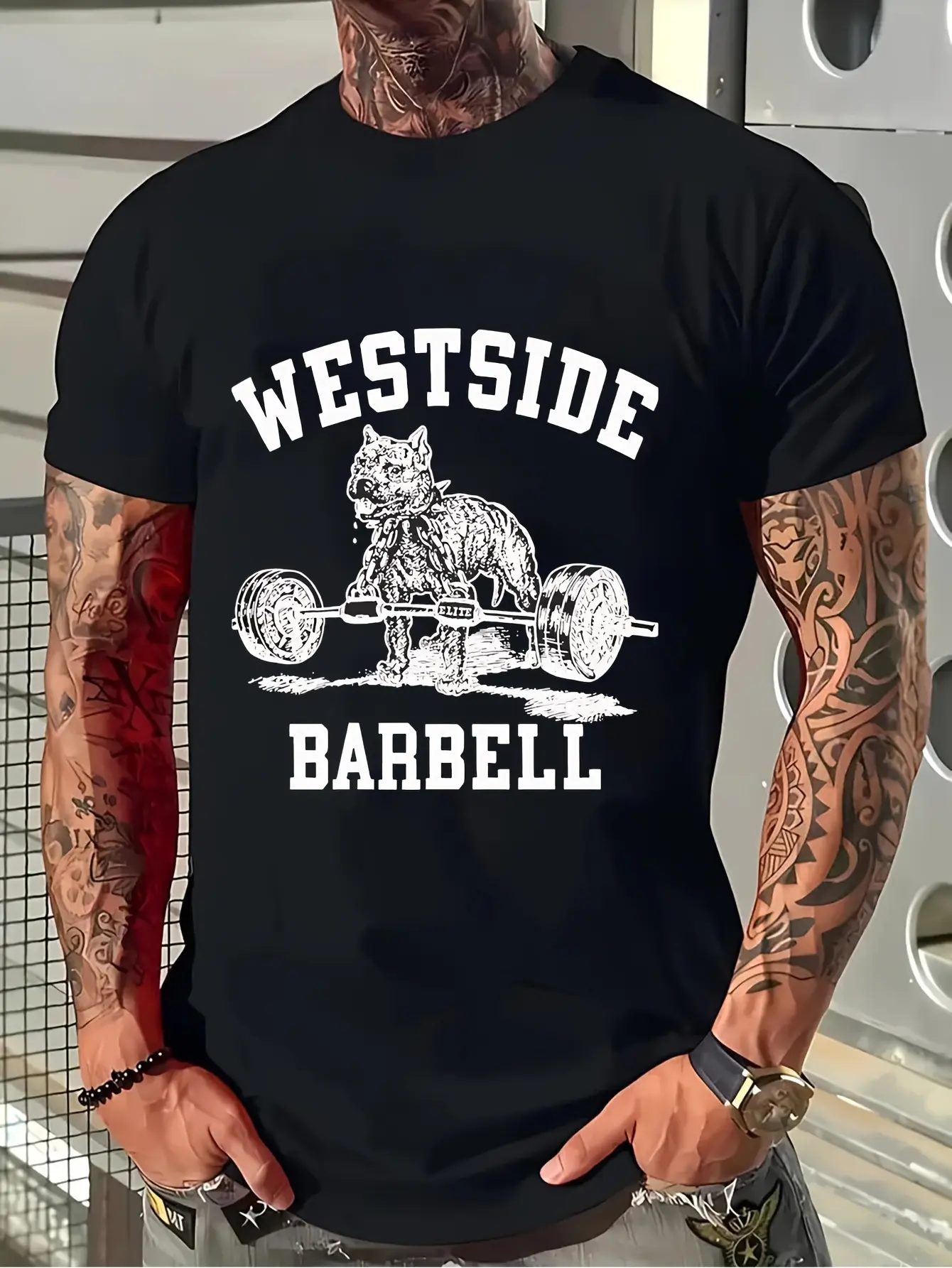 Men's Westside Barbell Gym T-Shirt - Heavy-Duty Weightlifting Logo Print, Breathable Cotton Crew Neck Tee, Regular Fit Short Sleeve Workout Shirt for Powerlifting, Bodybuilding & Casual Wear - All-Season Barbell Design