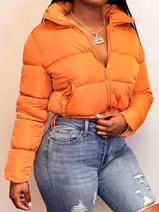 Women's Winter Long Sleeve Zipper Warm Casual Bread Jacket, Thick Woven Fabric, Fitted Style, Home Wear, Plain Pattern, Womenswear, Lady