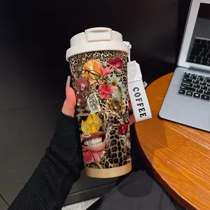 530ML Insulated Tumbler, Boho Style Abstract Pattern, Stainless Steel, Travel Mug with Straw and Strap, Ideal Gift for Holidays