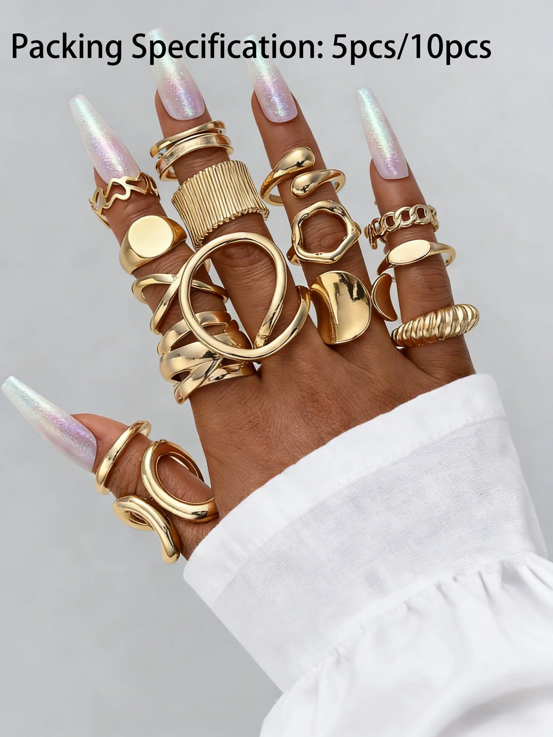 Chunky Simple Irregular Hollow Spiral Wide Band Ring Set, Jewelry Rings, Stackable Finger Rings, Beautiful Rings, 5/10 Pieces, Daily Date Vacation Party Gift for Girlfriend Ramadan Festival, Stackable Rings, Dainty Stacking Rings, Fashion Stackable Rings