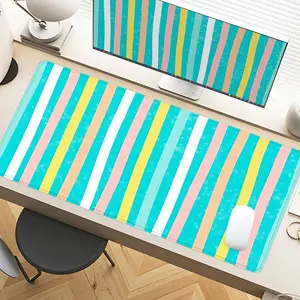 Wave Blue Pink Yellow Desk Pad Gaming Mousepad XXL Mouse Pad for Laptop Desk Mouse Pad Extra Large with Non-Slip Rubber Base Stitched Edges Surface for PC Gamers Office Workers & Home Use Perfect for Summer Gifts