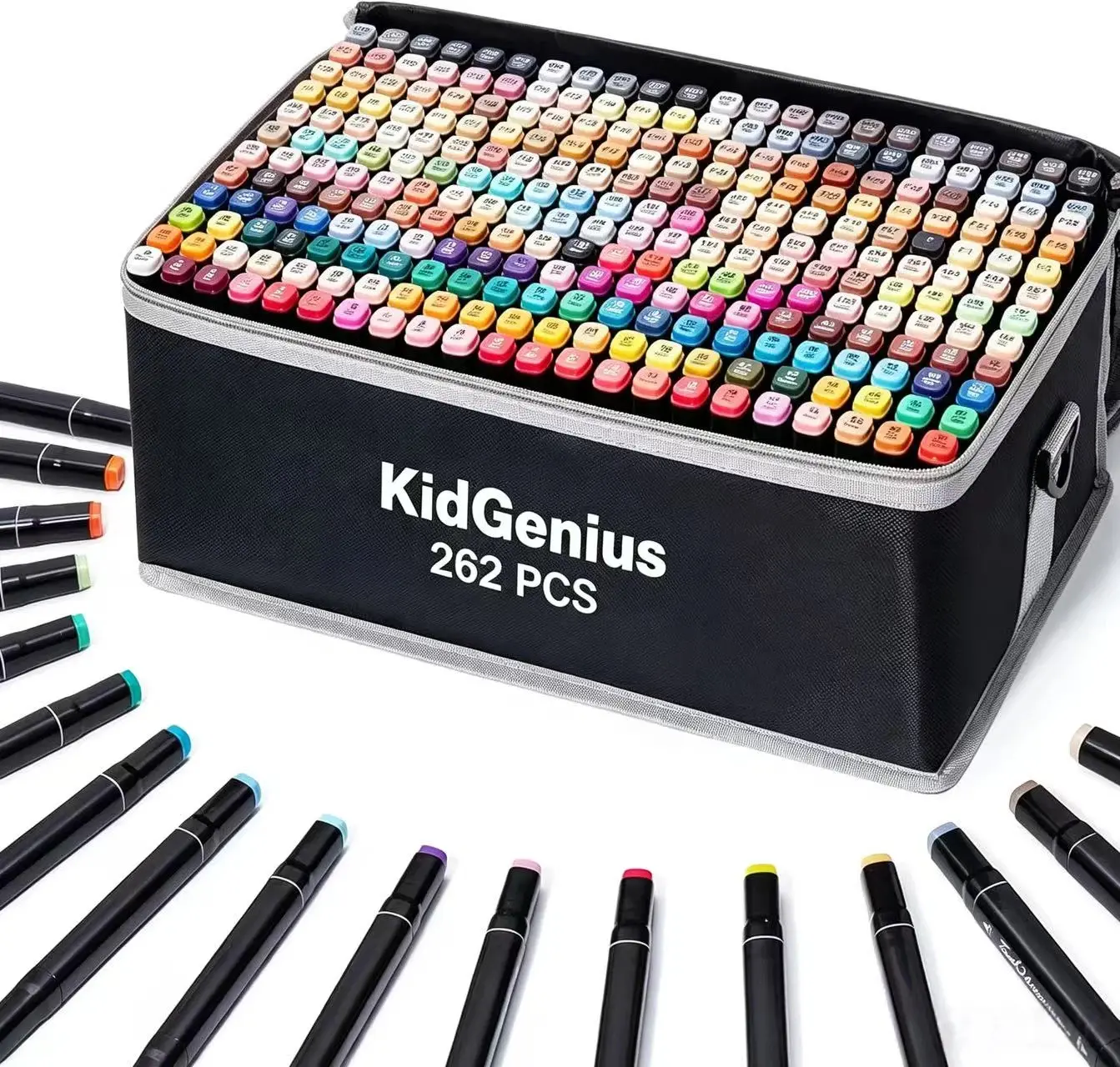 KIDGENIUS 262/168/120 Kid-Safe Non-Toxic Alcohol Art Markers Set - Dual-Tip, No-Bleed, Quick-Dry - Works on Wood, Rock, Canvas, Glass - School Supplies, Acrylic Markers, Stationery - Thanksgiving/Birthday Gift for Kids’ Art Creation & Early Enlightenment