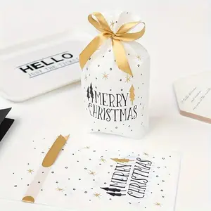 50-Pack Christmas Drawstring Gift Bags, Festive Christmas Tree Design, Durable Plastic Holiday Wrapping Pouches for Gifts, Party Packs