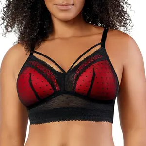 PARFAIT Mia Dot P6011 Women's Full Busted Lightly Foam Padded Wire Free Bra - Comfortable Fit with Lace and Dot Mesh Design