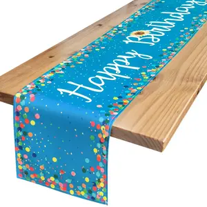 2D Flat Banner Happy Birthday Table Runner, Polka Dot Design, Perfect for Birthday Parties & Celebrations, Easy-To-Use Decorative Item