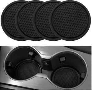 Car Cup Coaster 4PCS Set Universal Non-Slip Silicone Coasters for Car Cup Holders Black Groove Pattern Design Waterproof Dustproof Car Interior Accessories