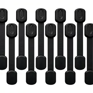 Flexible Adjustable Baby Safety Locks (10 Pack, ABS, No Toxic Materials) - Retractable Adjustable Strap Length Cabinet Lock, Easy Peel-and-Stick Install for Kitchen Storage, Reliable Baby Proofing to Block Cleaners & Sharp Tools