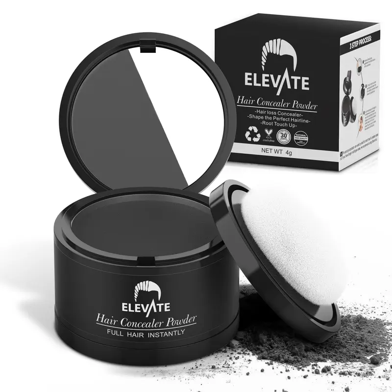 Elevate Hairline Powder - Instantly Conceal Hair Loss for Men & Women Haircare 4g - Natural Root Cover Touch Up with Smooth Puff Touch - Gray Coverage