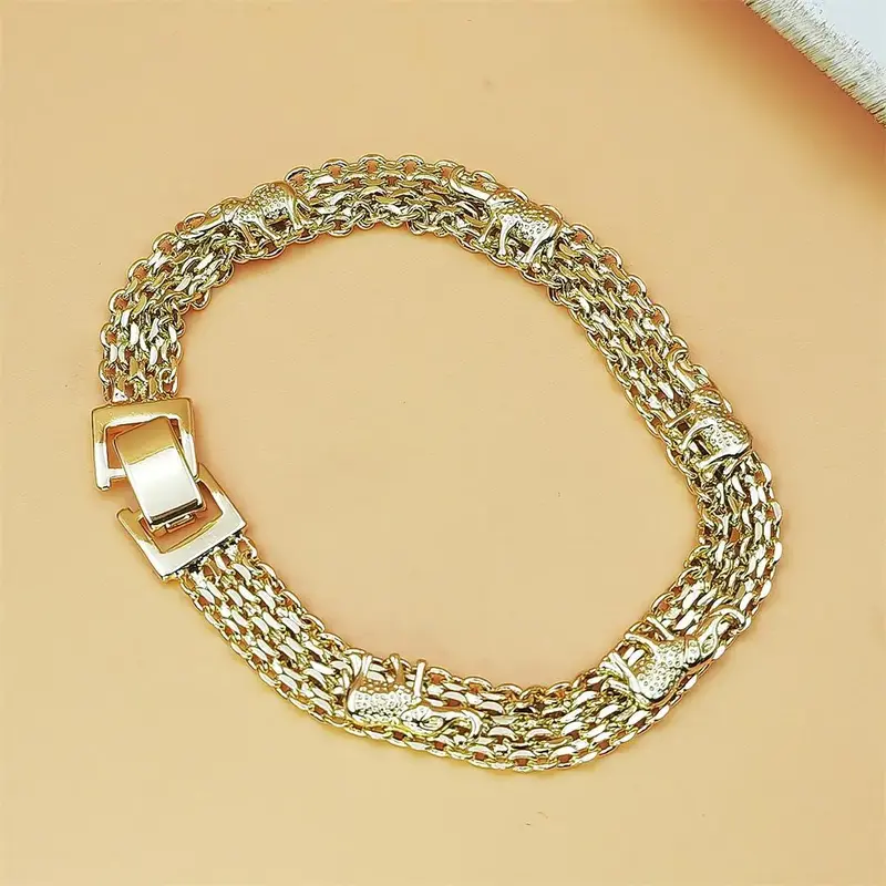 7-in Gold Metal Coating Elephant Charm Polyester Fiber Sports Wristband - Unisex Bracelet Jewelry, Luggage/Bag Accessory, Birthday/Christmas Gift, Animal-Themed Fashion Accessory with Versatility
