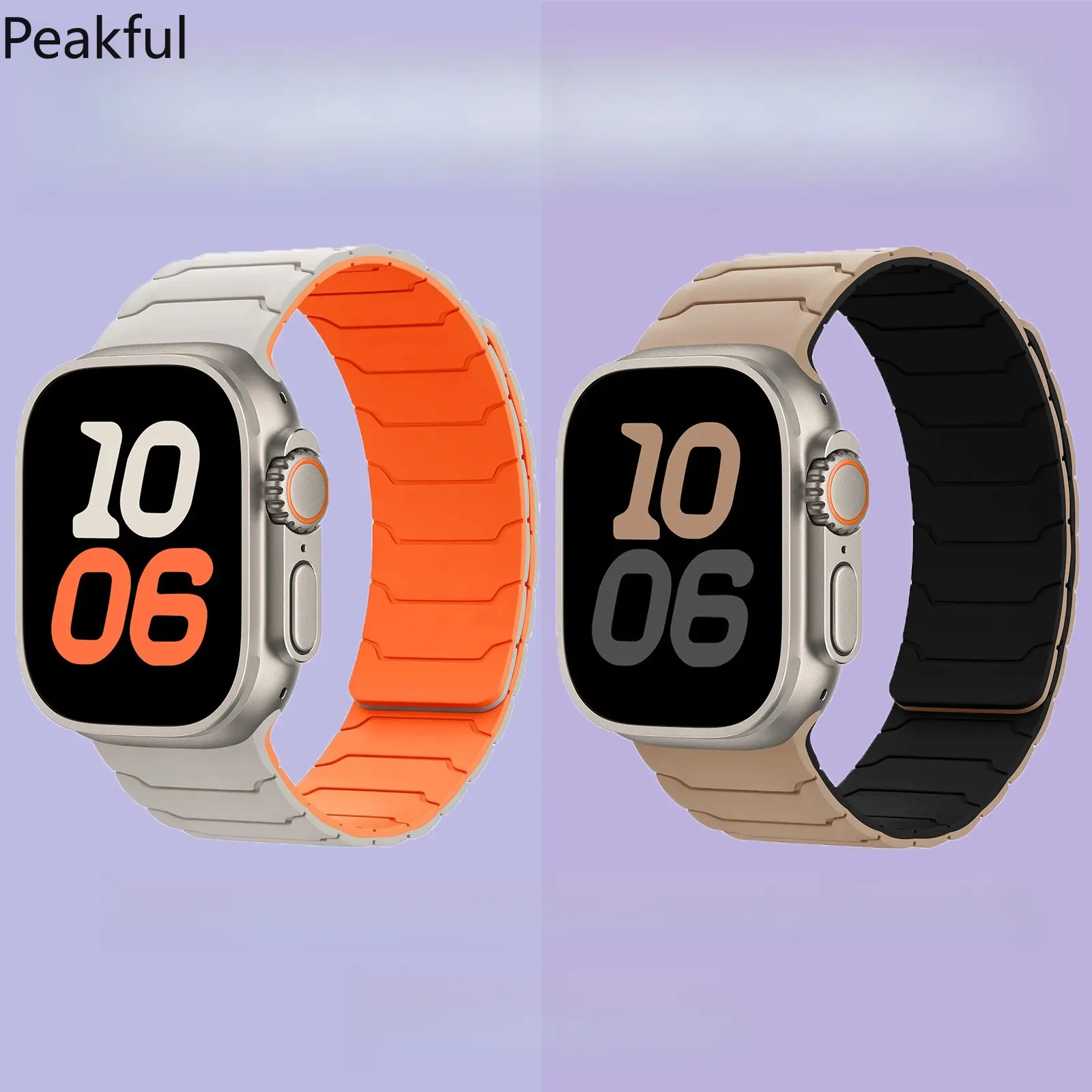 Applicable to Apple Watch iWatch Apple Strap Ultra2S10 Magnetic 9 Silicone 8 Armor Pattern Strong Magnetic Men's SE