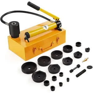VEVOR 15 Ton Hydraulic Knockout Punch Kit, 1/2 to 4 Conduit Hole Cutter Set, KO Tool Kits W/Puncher 10 Piece, Metal Sheet Driver Tools, for Aluminum, Brass, Stainless Steel, Fiberglass and PlasticVEVOR Super Brand Day