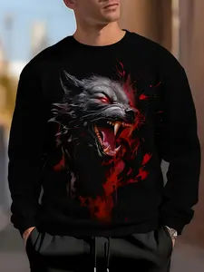 Fun Graffiti Art Animal Cool Pattern Sweatshirt, Harajuku Style, Unisex Pullover, 2025 New Street Style Autumn Long-Sleeve Top