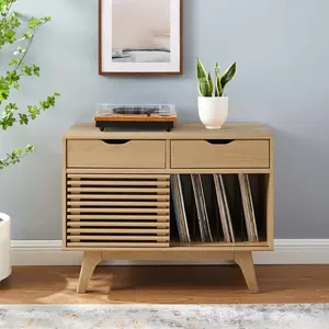 Modway Render Vinyl Record Display Stand in Oak