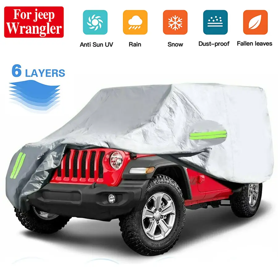 Waterproof Car Cover for Jeep Wrangler 4 Door 2006-2026 JK JL Windproof  W/ Door Zipper, All Weather Summer Winter Outdoor Car Full Covers