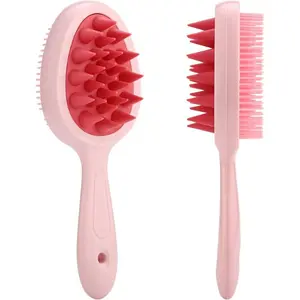 2-in-1 Scalp Massager Shampoo Brush for Hair Growth & Dandruff Soft Silicone Hair Scrubber Exfoliator for Wet & Dry Scalp Care Pink