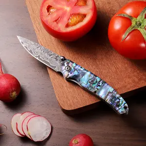 Damascus steel knife, blue non-slip handle, sharp blade, suitable for home vegetable cutting and peeling, outdoor camping and emergency use, the perfect gift for men!