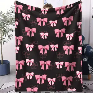Bow-themed Flannel Blanket with Bow Print, Flannel Throw Blanket, Cozy Patchwork Flannel Blanket: Perfect for Sofa Snuggles, Picnic Adventures, Bedside Warmth, Nursery Comfort, Campfire Nights, Office Lounging, Pet Cuddles & Seasonal Décor