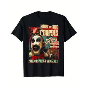 Rob Zombie Captain Spaulding Museum Men's T-Shirt - Plus Size, S-4XL | Vintage Horror Movie Graphic Print | 100% Cotton, Short Sleeve, Round Neck | Casual & Comfortable Fit for All Seasons, Casual Wear Classic Fabric