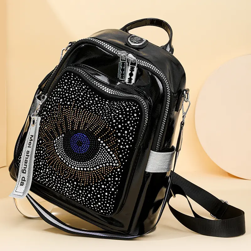 Women's Rhinestone Backpack, Street Trend Cartoon Print PU Leather Dual-Use Bag with Large Capacity for Leisure Travel, Pu Leather Bag
