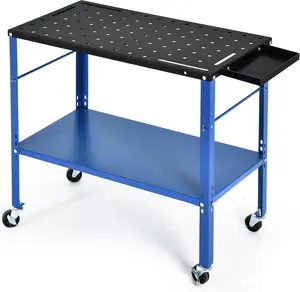 YITAMOTOR Portable Welding Table, 36" x 18" Welding Table Top with 5/8" Holes, Casters with Brakes, 1200lb Load Capacity Metal Welding Bench, Extra Middle Shelf for Convenient Storage Furniture
