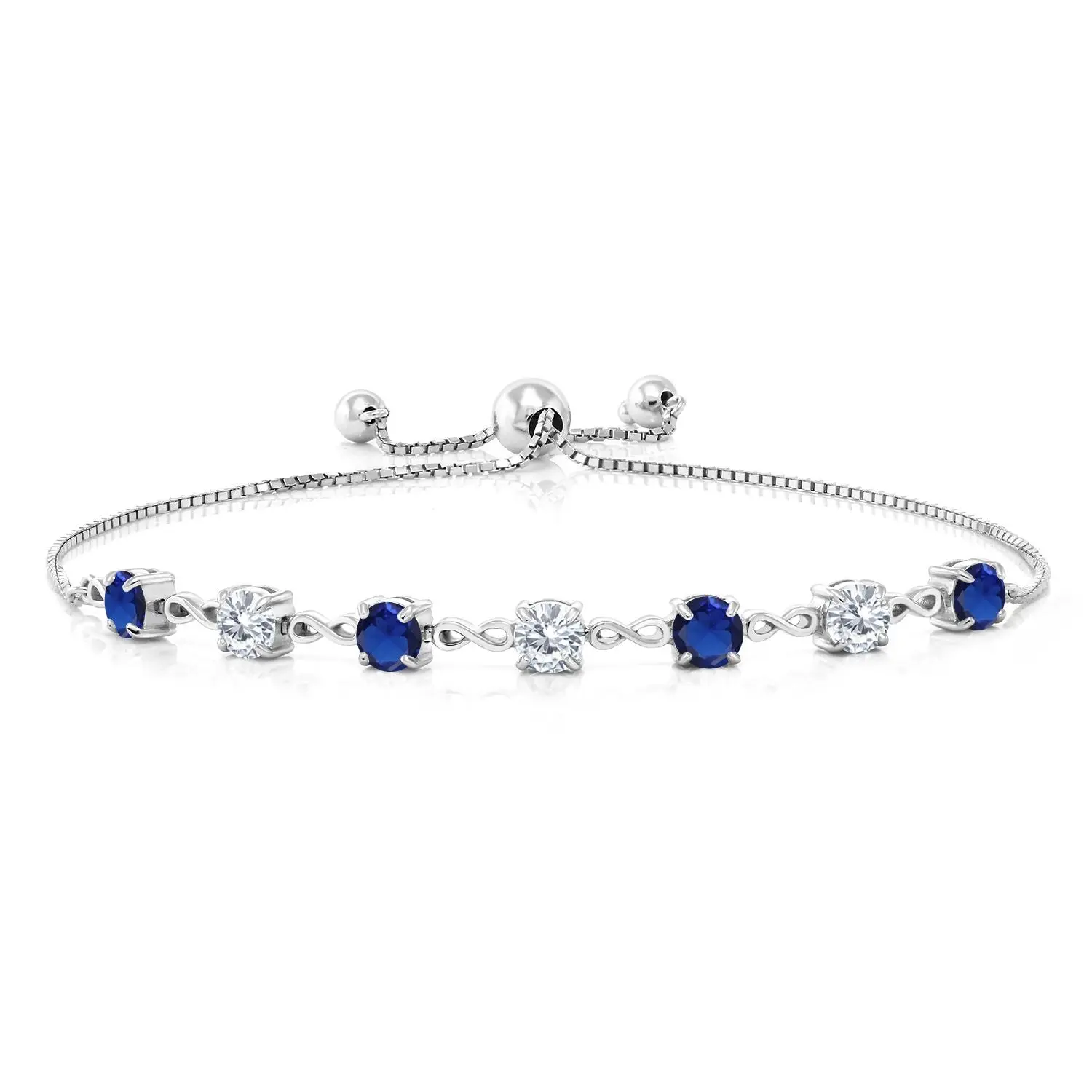 4.5MM Round Gemstone Birthstone and White Moissanite Infinity Tennis Bracelet for Women in 925 Sterling Silver | Adjustable Bolo Bracelet For Women | Easy-On Easy-Off